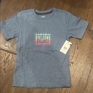Volcom Kids Blue Heather Short Sleeve Tee with Multicolor Logo